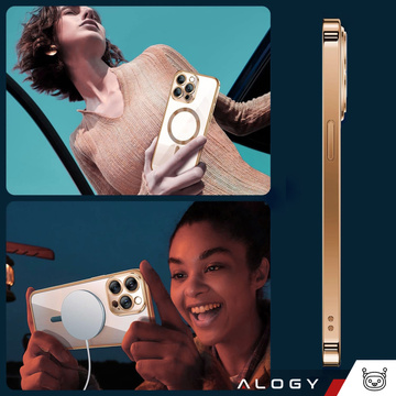 Puzdro MagSafe pre iPhone 15 Pro Glamour Luxury Slim Ring Cover Alogy Gold Transparent
