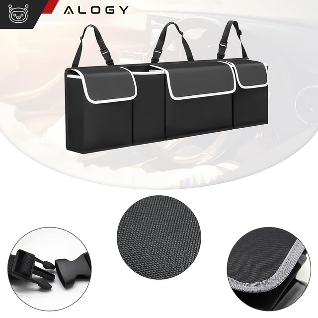 Car organizer Bag for the trunk of a car, large trunk for a seat with Velcro, Alogy Black