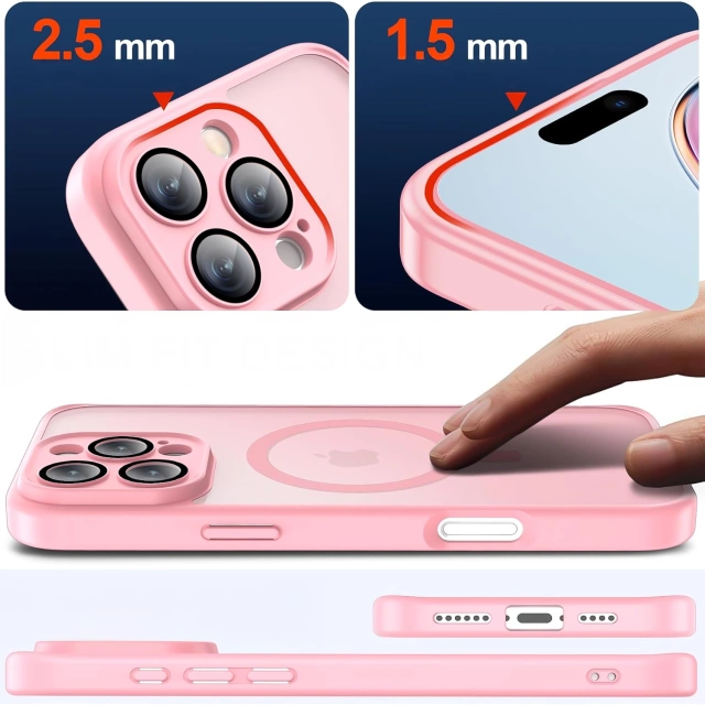 3in1 Hybrid Glass Case Set for Apple iPhone 16 Pro Protective Case Hybrid MagSafe with Lens Protection Case 2x Tempered Glass Phone Protector Alogy 3in1 Case Pack Pink