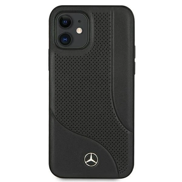 Ochranné puzdro Mercedes MEHCP12SCDOBK pre Apple iPhone 12 Mini 5,4" čierne/čierne pevné puzdro Kožená perforovaná oblasť