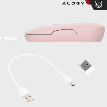 Bezdrôtová myš Alogy malá ergonomická myš k notebooku PC bluetooth 2,4GHz tichá ružová