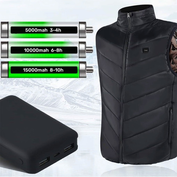 Vyhřívaná vesta Dámská Pánská bunda bez rukávů USB prošívaná vyhřívaná elektrická zimní unisex velikost XL černá