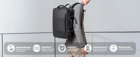 Travel backpack Bange BackPack business expandable backpack Capacious bag for 17.3" laptop with USB port Black