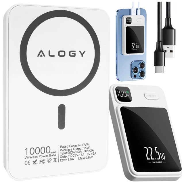PowerBank Alogy MagCharge 22,5W PD20W PowerDelivery rýchle nabíjanie 10000mAh bezdrôtové pre MagSafe White