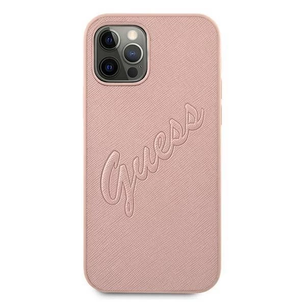 Guess GUHCP12LRSAVSRG iPhone 12 Pro Max 6,7" różowy/рожевий твердий чохол Saffiano Vintage Script