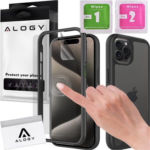 Чохол для iPhone 15 Pro Max броньована кришка гідрогелева плівка Case Defense 360 ​​​​Pro Alogy black