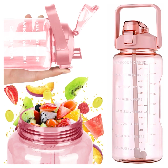 Große Flasche, Trinkflasche Alogy MotivHydro Motivational Messbecher 2l 2000ml Pink