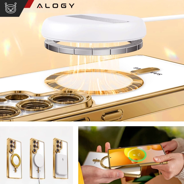 Puzdro MagSafe pre Apple iPhone 16 Pro Max Alogy Glamour puzdro na luxusný prsteň zlato-priehľadné