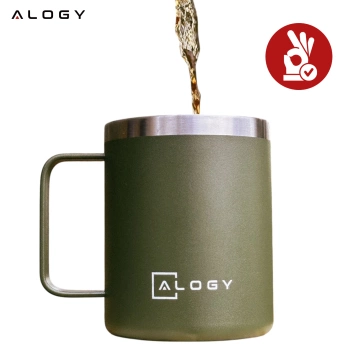 Thermobecher 420 ml mit Henkeldeckel für Kaffee, Tee, Steel, Kalt- und Heißgetränke Alogy Green