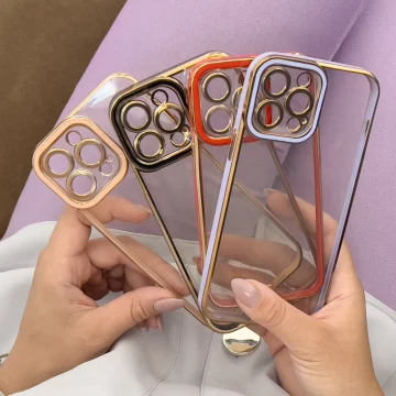 Módní pouzdro na iPhone 13 Gold Frame Gel Cover White