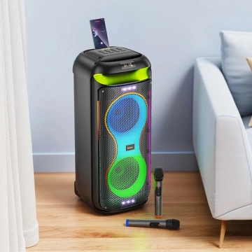 Karaoke sada HOCO HA13 Max 60W, RGB LED, 2× bezdrátové TWS mikrofony