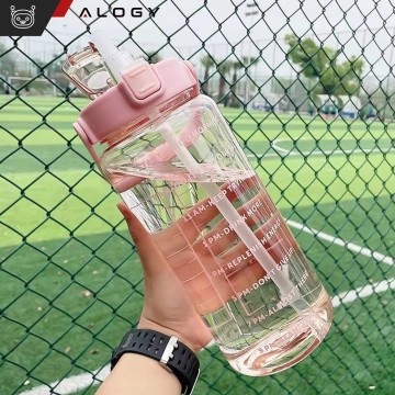 Пляшка велика, поїлка Alogy MotivHydro Мотиваційна мірна чашка 2л 2000мл Рожева
