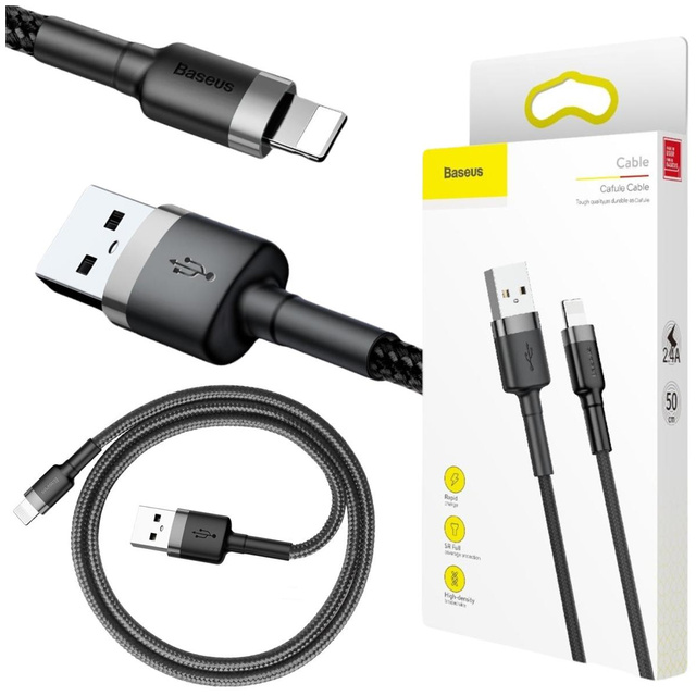 Кабель Lightning Baseus cafule 50см сірий/чорний
