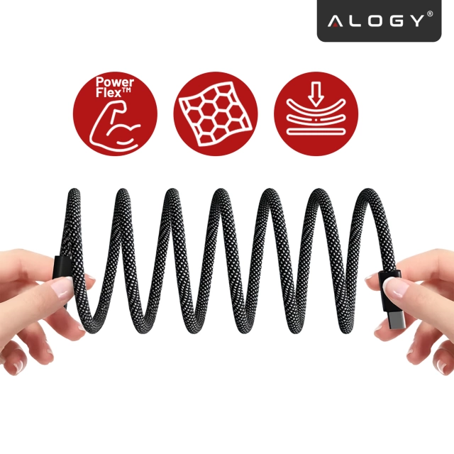 Kabel Zasilający USB-C do Lightning 27W 1m, Szybkie Ładowanie PD, Trwały i Elastyczny Przewód Kompatybilny z iPhone i iPad, Alogy MagiCharge™ – Czarny