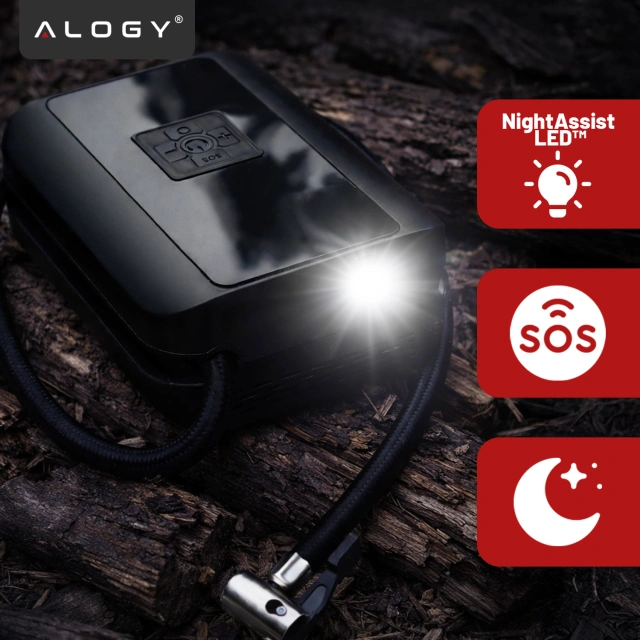 Elektrická pumpa na kolo pro kolo Bezdrátový automobilový vzduchový kompresor přenosný se svítilnou 150 PSI Alogy Black