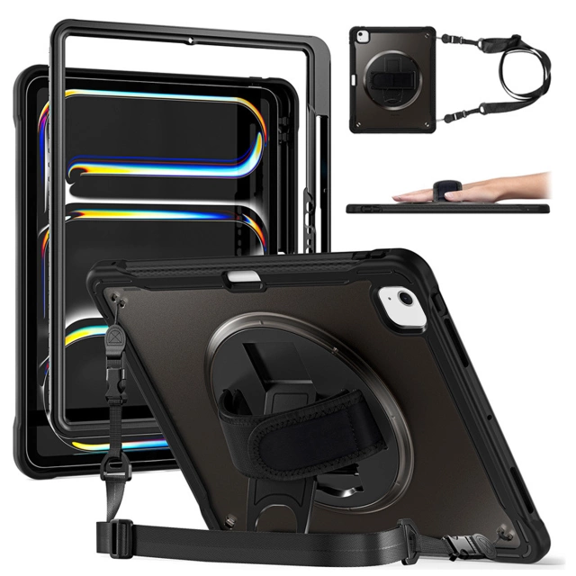 360°-Schutzhülle mit Stifthalter für Apple iPad Air 11" (2024, 2025) / Air 10,9" (2020, 2022) / Pro 11 (2018) – Alogy Pirate 360 Tablet-Hülle, Schwarz