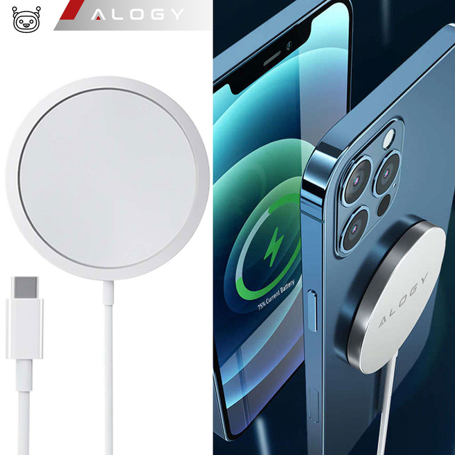 Ładowarka indukcyjna do iPhone 12/13/14/15/16/17 PRO / MAX/ MINI/ ULTRA Alogy do MagSafe bezprzewodowa 20W  Biała