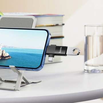 Адаптер HOCO OTG Type-C (чоловічий) / Lightning (чоловічий) на USB A (жіночий) 2-в-1 UA17 Чорний