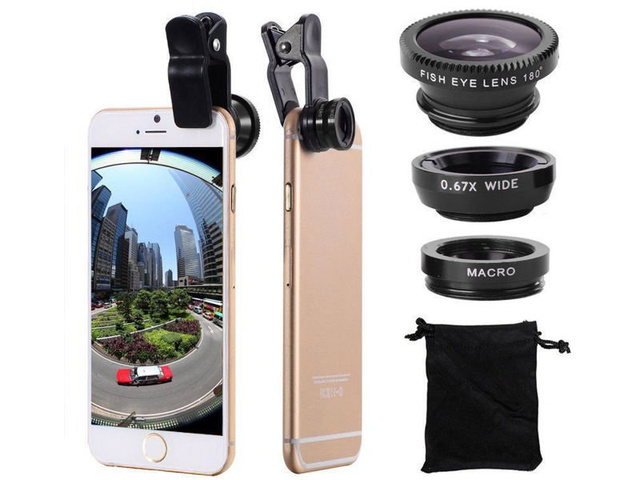 Набір з 3 лінз для телефону macro fish eye wide black