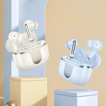 HOCO EQ10 Bezprzewodowe Słuchawki Bluetooth TWS – Mleczna Biel z Etui Ładującym