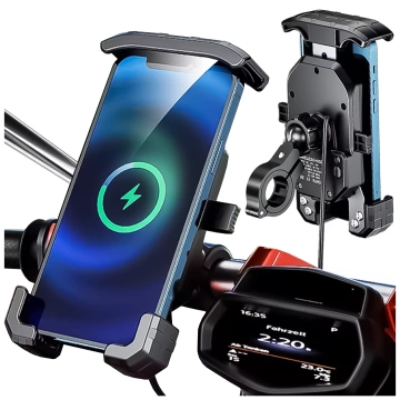 Držák na motorku KEWIG M11B pro telefon s QC 3.0 15W Qi nabíječkou černý