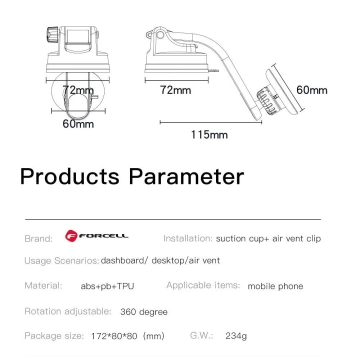 Magnetický držák do auta Forcell F-GRIP MagLuxe 3v1 s nastavitelnou velikostí