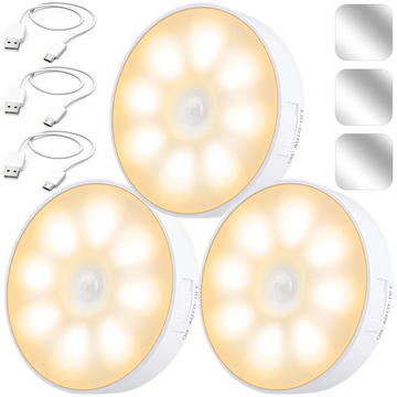 3x Lampe LED Bewegungsmelder Dämmerung Nachtlampe Alogy Sensor Light Kabellose Möbelbeleuchtung Warmes Licht 3000k