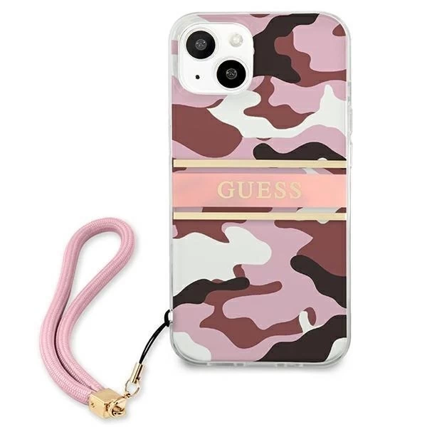 Guess GUHCP13SKCABPI iPhone 13 mini 5,4" różowy/pink Hardcase Camo Strap Collection