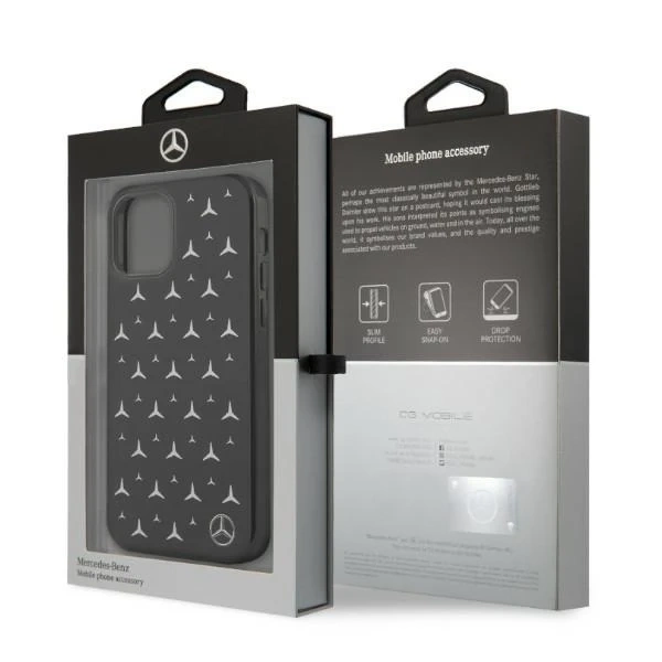 Etui Mercedes MEHCP12LESPBK na iPhone 12 Pro Max 6,7" pevný obal Silver Stars vzor czarny/čierna