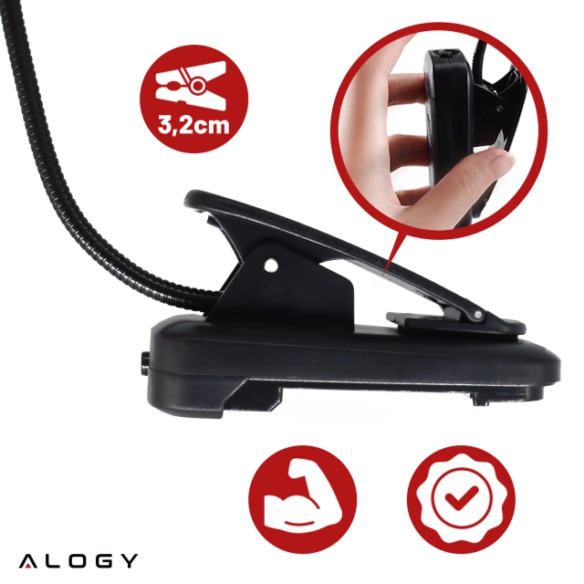 Alogy LED-Ansteck-Schreibtischlampe, kabellos, zum Lesen, Schwarz