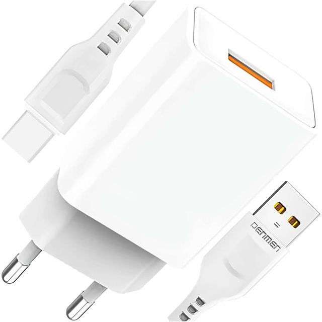 Ładowarka sieciowa USB + kabel USB-C typ C 1m do iPhone 15 szybka 2.4A 12W Denmen Biała