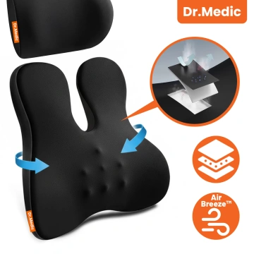 Autopolštář 2 v 1 s masáží a vyhříváním – ergonomická opora pro krk, šíji, záda a bederní oblast, elektrický masážní přístroj s vibracemi pro řidiče a spolujezdce – Dr.Medic RelaxTherapyHeat™