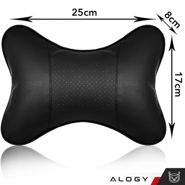 Profiled car neck pillow for the headrest of the car, comfortable soft eco-leather Alogy Black