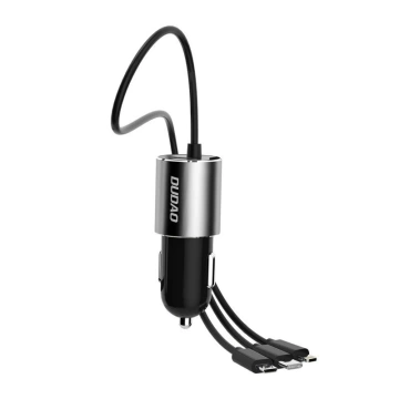Dudao 3v1 USB nabíjačka do auta 3,4 A vstavaný Lightning / USB Type C / micro USB kábel čierny (R5ProN čierny)