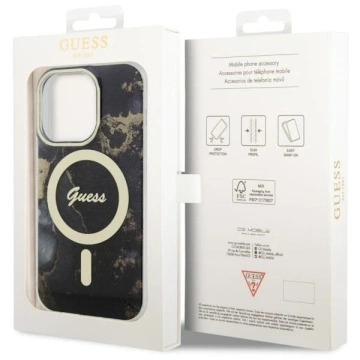 Sada na telefon Guess GUHMP14LHTMRSK pro Apple iPhone 14 Pro 6,1" černý/černý pevný obal Golden Marble MagSafe