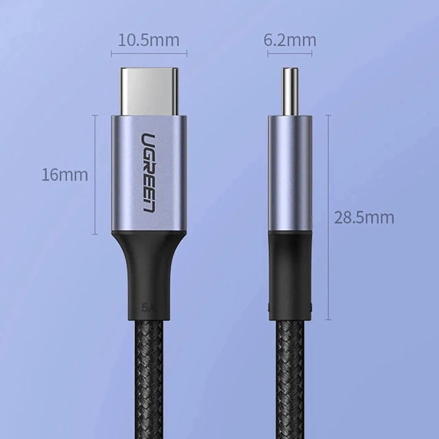 Kabel USB-C – USB-C 100W 5A 1.5m Ugreen US316 90120 PD QC FCP Szary