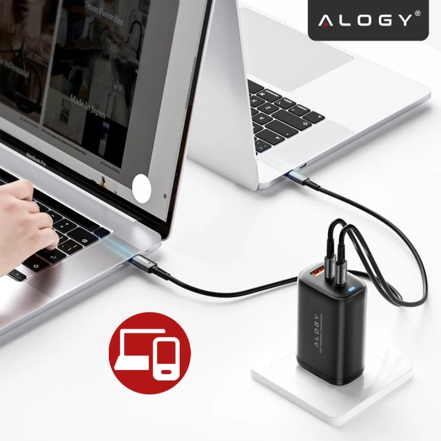 Alogy GaNCarge Kompaktní nástěnná nabíječka 3v1 rychlé nabíjení GaN3 65W USB-A 30W 2x USB-C 65W černá