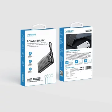 Powerbanka Externí baterie VEGER C10 - 10 000mAh (Micro Type C Lightning 8-pin) černá (W1116)