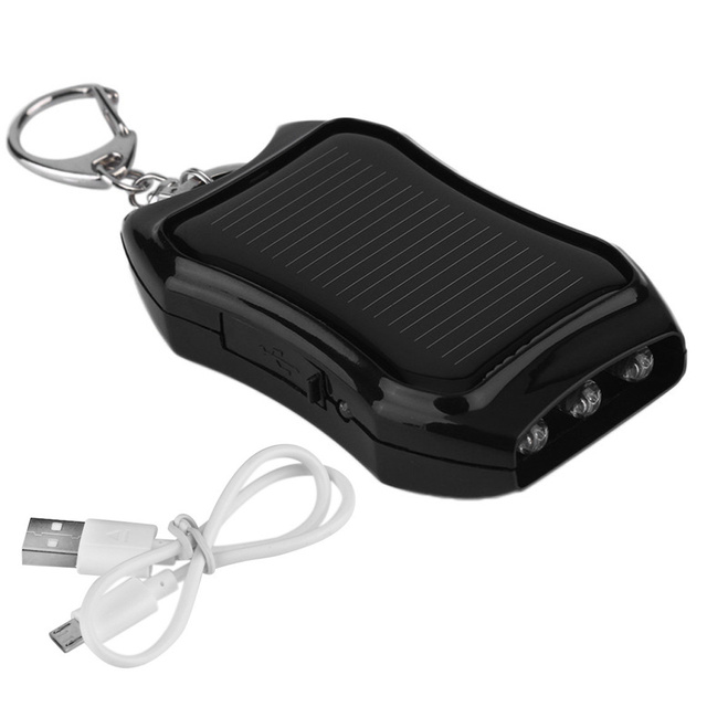 Solar Power Bank Power Bank with Flashlight 1200mAh Backpack Keychain Black