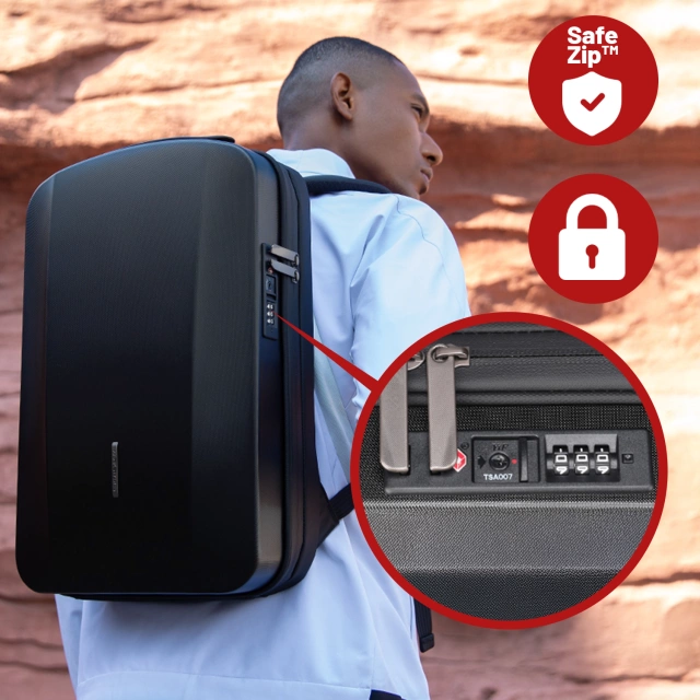 Batoh na notebook Mark Ryden 17,3", nabíjení přes USB, vodotěsný, prostorný a praktický, otevírání 180°, ochrana proti krádeži s TSA zámkem a popruhem na kufr, 46x31x9 cm - černý