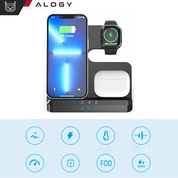 Bezdrátová indukční nabíječka Qi QC 3.0 3v1 Rychlá pro Apple iPhone Airpods Watch Nabíjecí stanice 15W černá