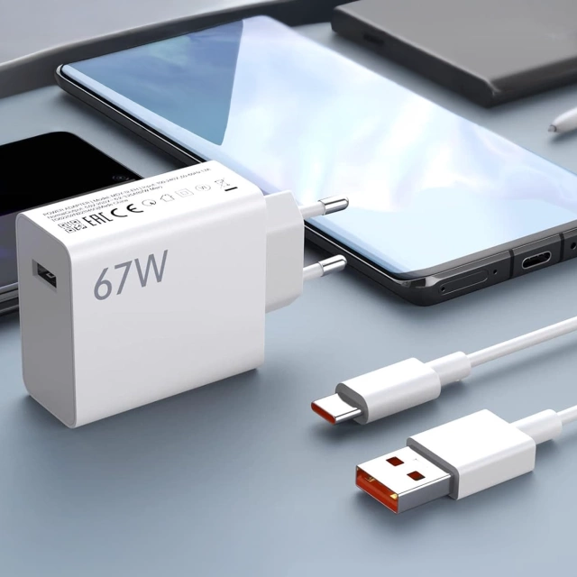 Originálna nástenná nabíjačka Xiaomi MDY-14-EW 67W rýchle nabíjanie QC 3.0 USB-USB-C 6A kábel biely