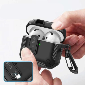 Etui Tech-Protect Carbonox do Apple AirPods 4 Black z Karabińczykiem