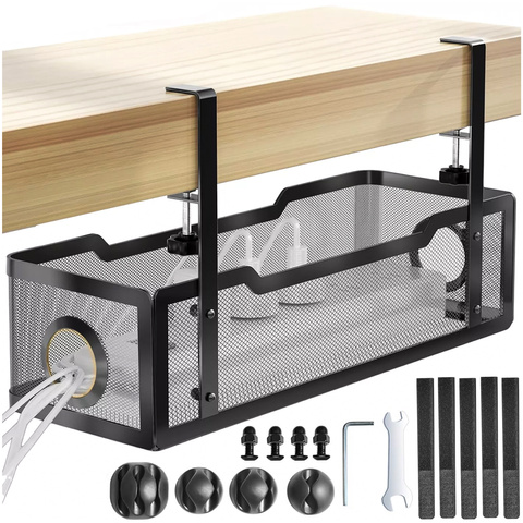 Cable organizer under the table top, cable shelf, wires, strip, metal desk, Alogy 34cm Black