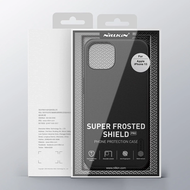 Pevný kryt Nillkin Super Frosted Shield na iPhone 13 stojan čierny