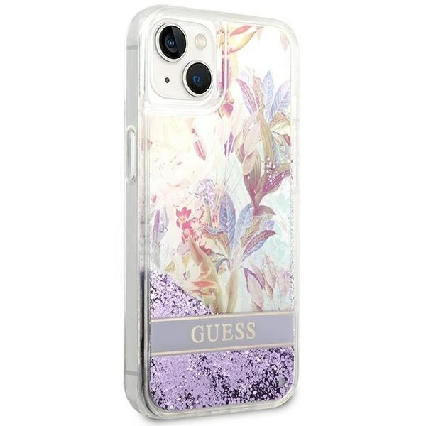 Etui Guess GUHCP14MLFLSU do Apple iPhone 14 Plus 6,7" fioletowy/fialové pevné pouzdro Flower Liquid Glitter