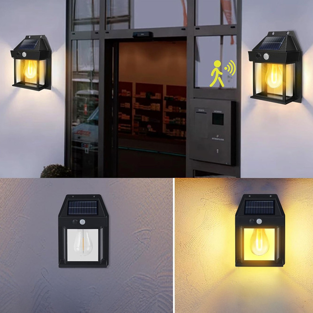 LED solárne fasádne nástenné svietidlo vonkajšie Žiarovka súmrak pohybový senzor vodotesné nástenné retro svietidlo s krytím IP65