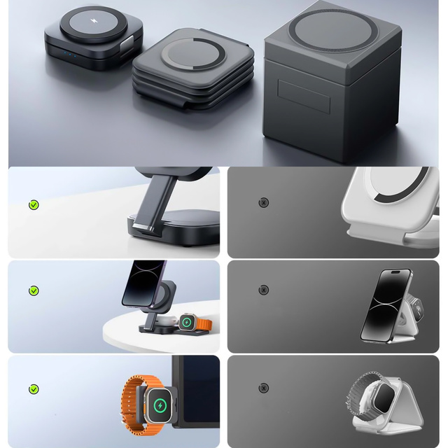 Qi Mag Safe 15W indukční nabíječka pro iPhone Apple Watch AirPods bezdrátová dokovací stanice 3v1 černá