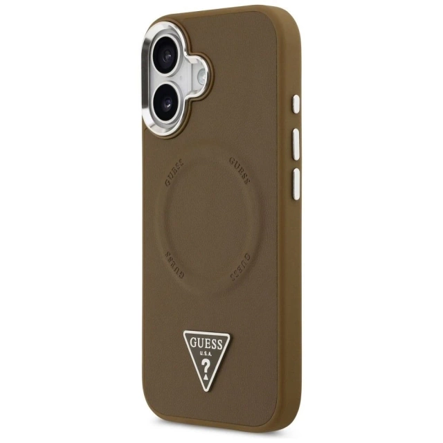 Etui Guess MagSafe do iPhone 17 Triangle Logo Brown