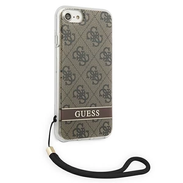 Guess GUOHCI8H4STW iPhone SE 2022 / SE 2020/7/8 hnedé / hnedé pevné puzdro 4G Print Strap